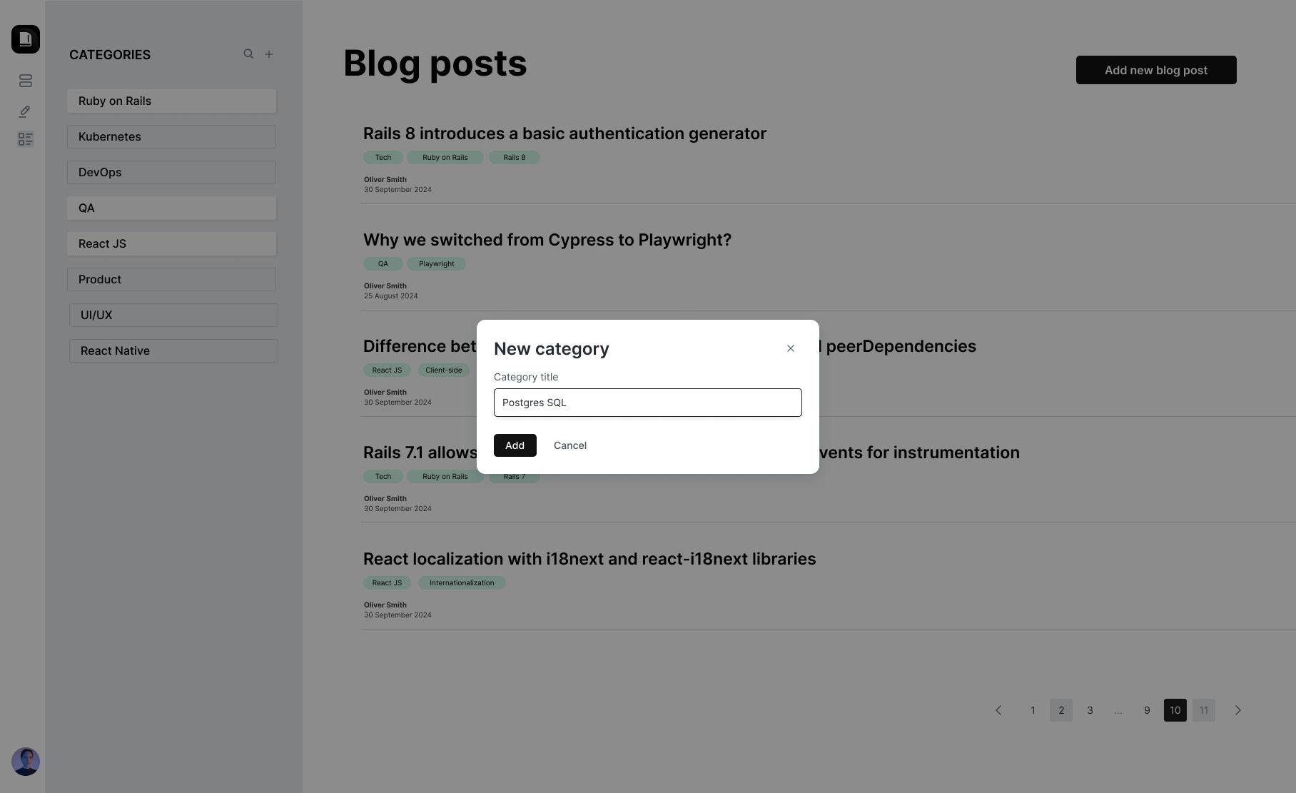 Add new category modal