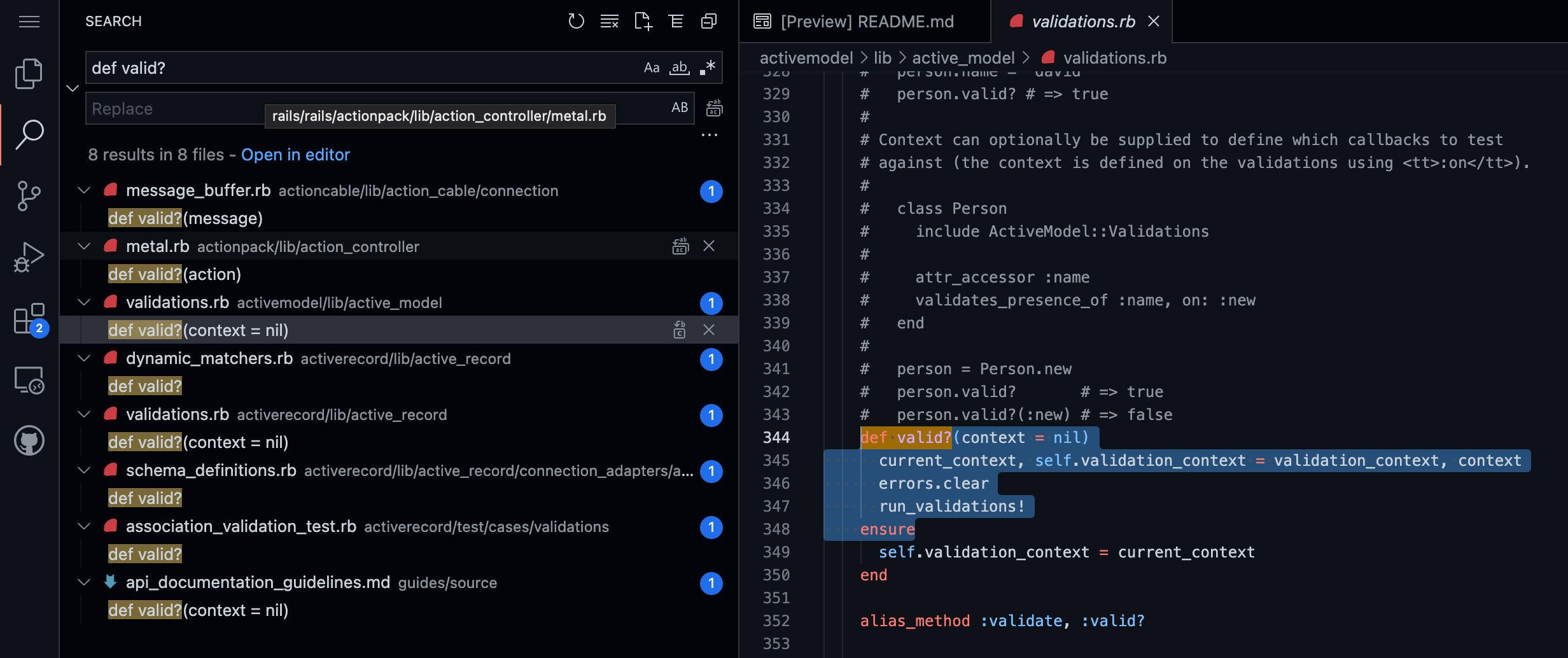 Github VSCode search