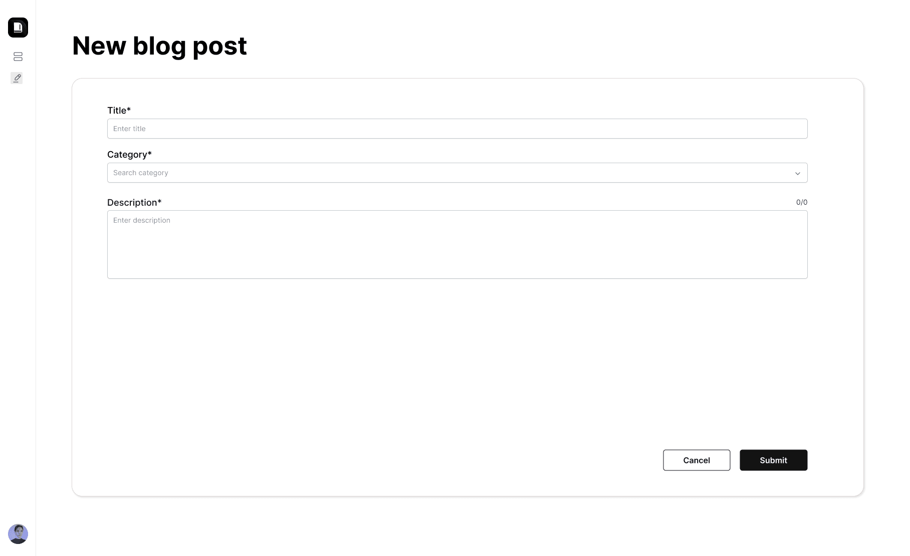 New post page with category