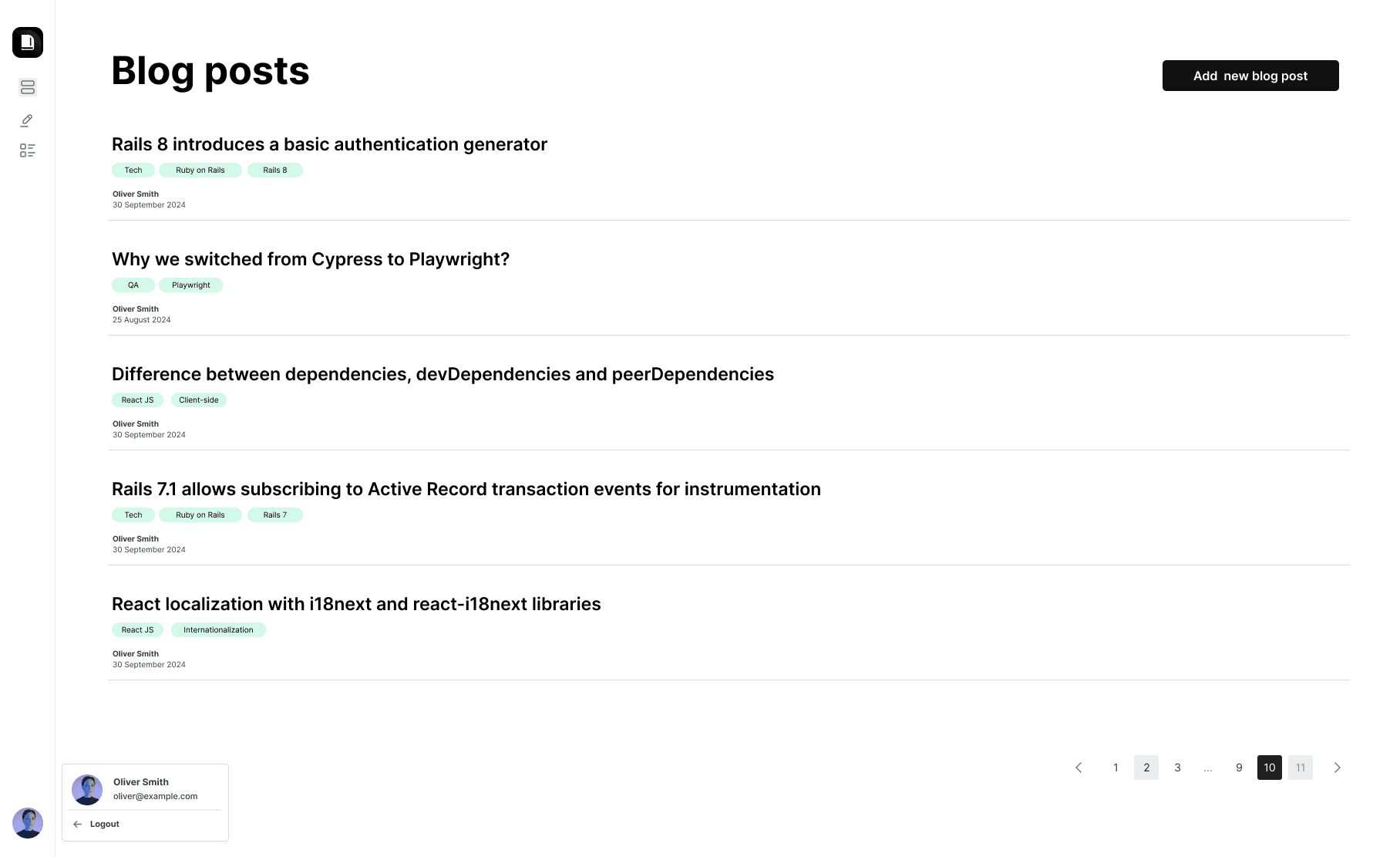 Post listing page