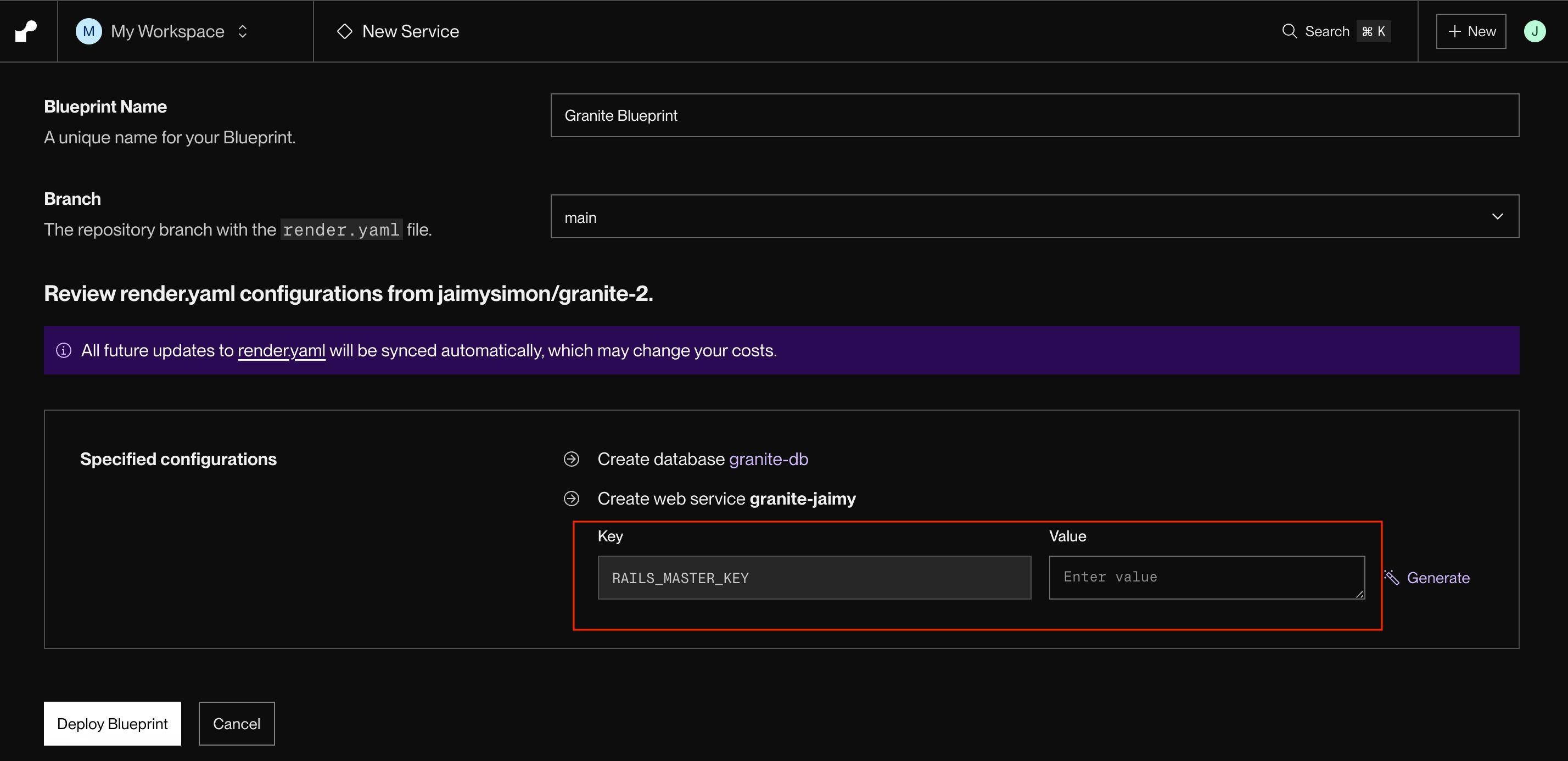 Add the RAILS_MASTER_KEY 