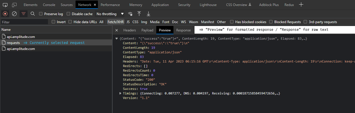 Analyzing response preview in the Network tab