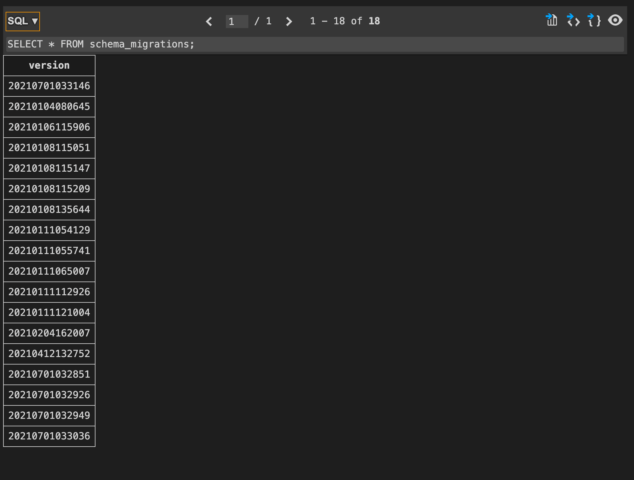 The schema_migrations table.
